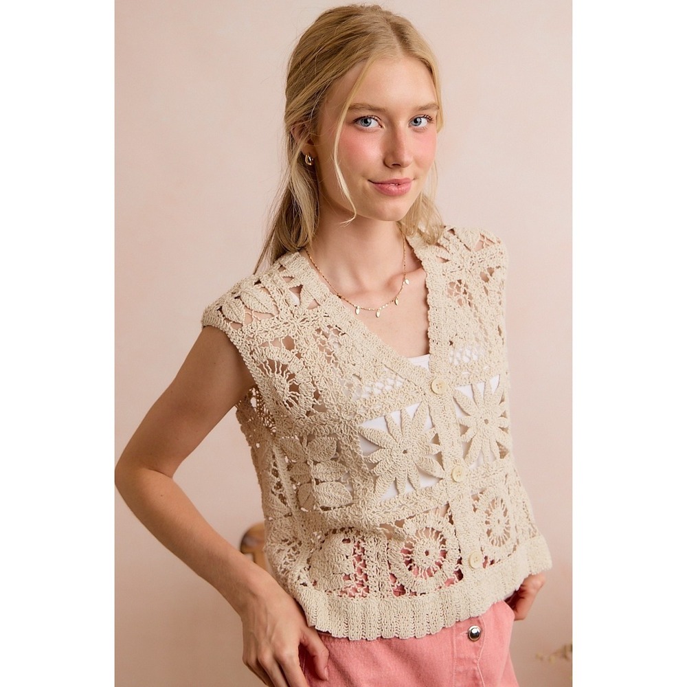 SO ME Summer Crochet Patterned Sleeveless Vest Top - M/L - Picture 12 of 16
